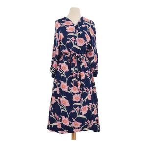 Roxy Privy Places Navy and Pink Floral Kimono Swimsuit Cover Wrap Dress Small